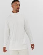 Asos Design Relaxed Longline Long Sleeve T-shirt With Cowl Neck In Off White