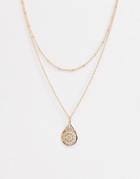 Asos Design Multirow Necklace With Teardrop Filigree Pendant In Gold - Gold