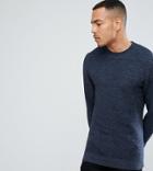Selected Homme Tall Knitted High Neck Sweater With Texture Detail In 100% Cotton - Navy