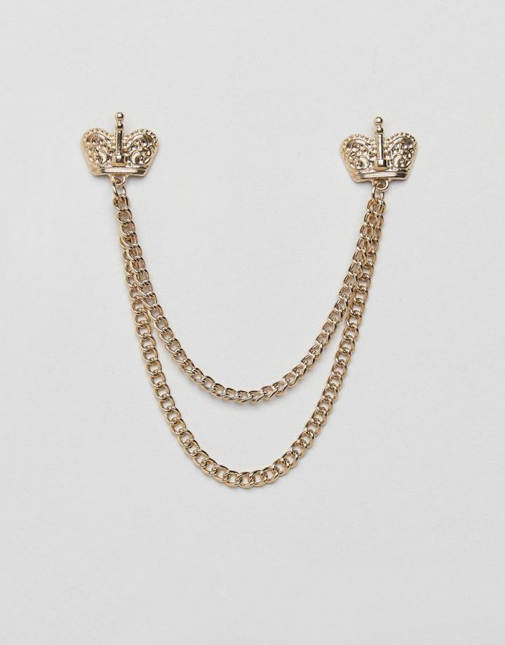 Asos Collar Tips In Gold With Crown Design - Gold