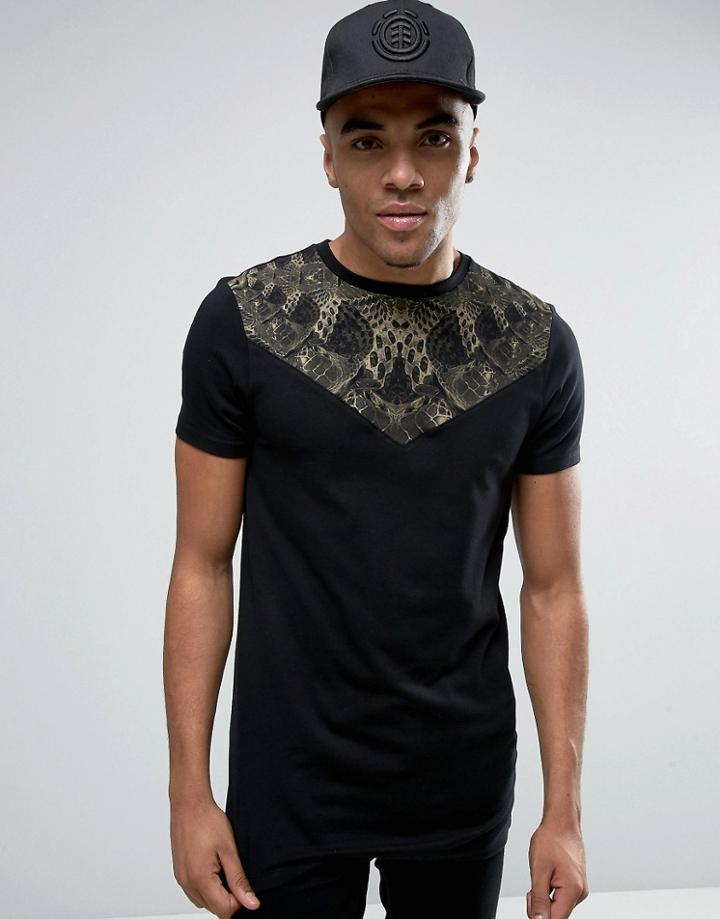Asos Longline Muscle T-shirt With Triangle Yoke And Snake Print - Blac