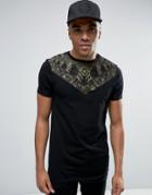 Asos Longline Muscle T-shirt With Triangle Yoke And Snake Print - Blac