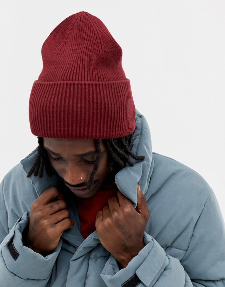 Asos Design Oversized Beanie In Burgundy - Red