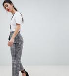 Asos Design Petite Tailored Gingham Tapered Pants With Belt And Buckle Detail-multi