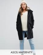 Asos Maternity Hooded Slim Coat With Zip Front - Black