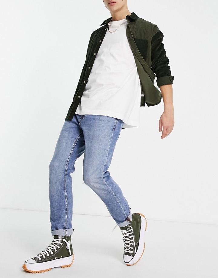 Pull & Bear Slim Jeans In Mid Wash-blues