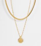Asos Design Curve 14k Gold Plated Multirow Necklace With Etched Coin Pendant