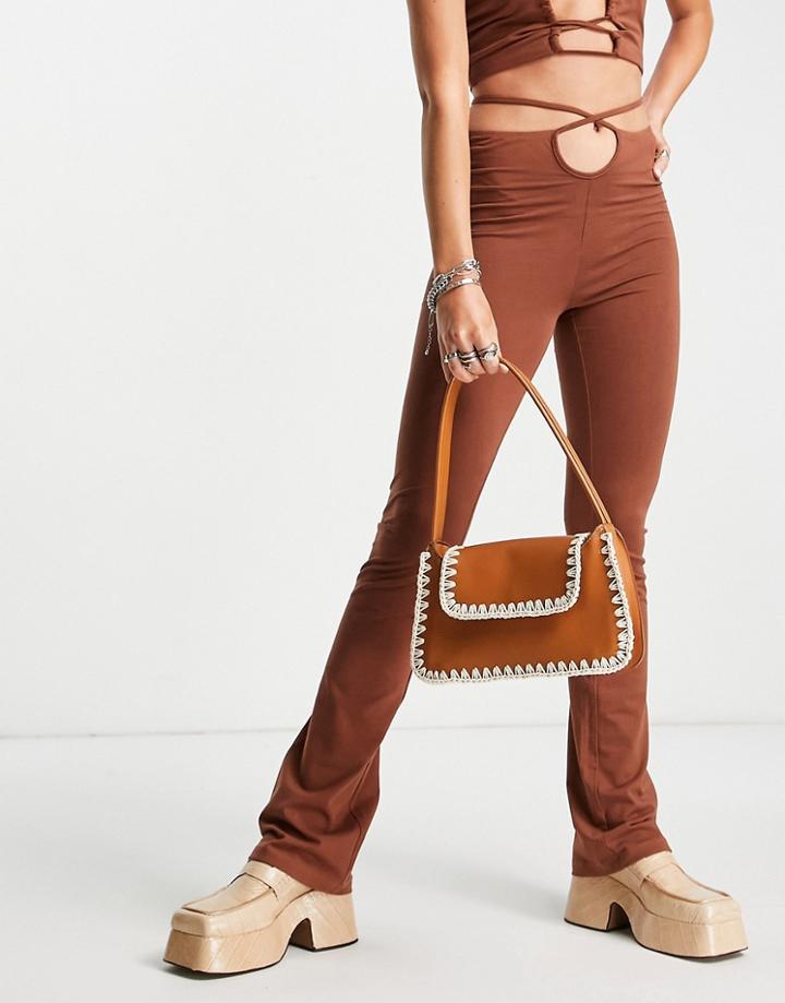 Only X Neon & Nylon Tie Detail Cut Out Flares In Brown - Part Of A Set