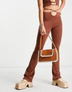 Only X Neon & Nylon Tie Detail Cut Out Flares In Brown - Part Of A Set