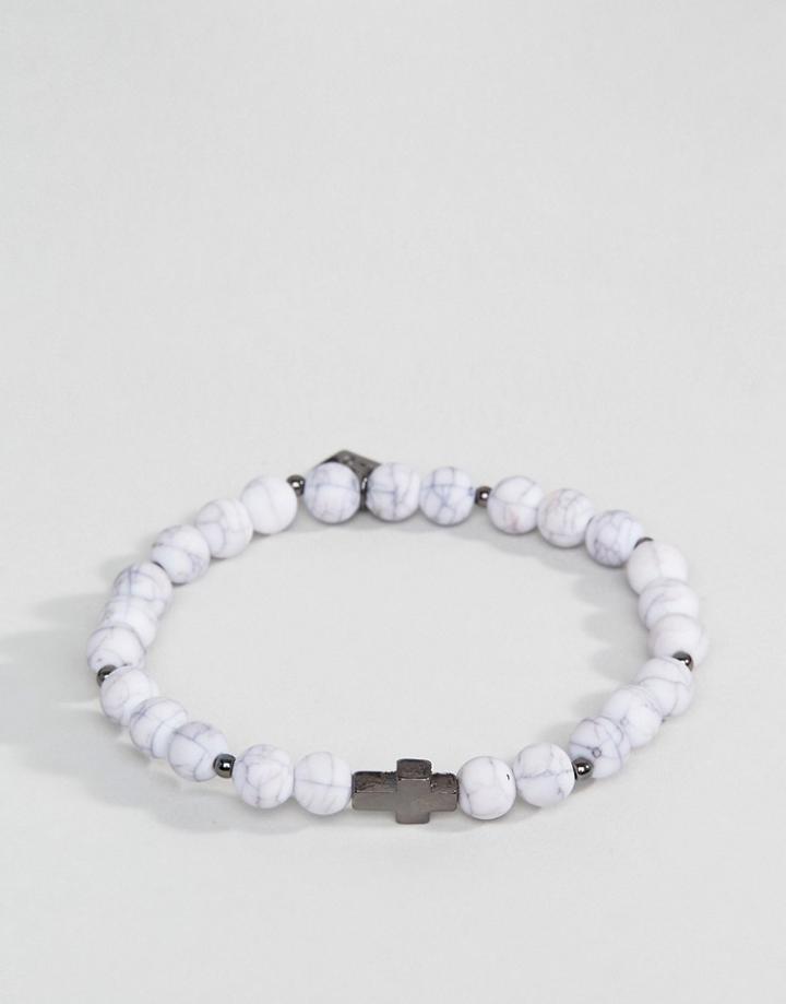 Icon Brand Cross Beaded Bracelet In White - White