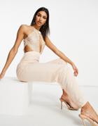 Starlet Halter Neck Cut Out Jumpsuit In Rose Gold-pink