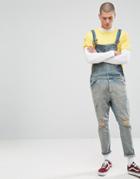 Asos Overall In Light Wash Blue With Busted Knees - Blue
