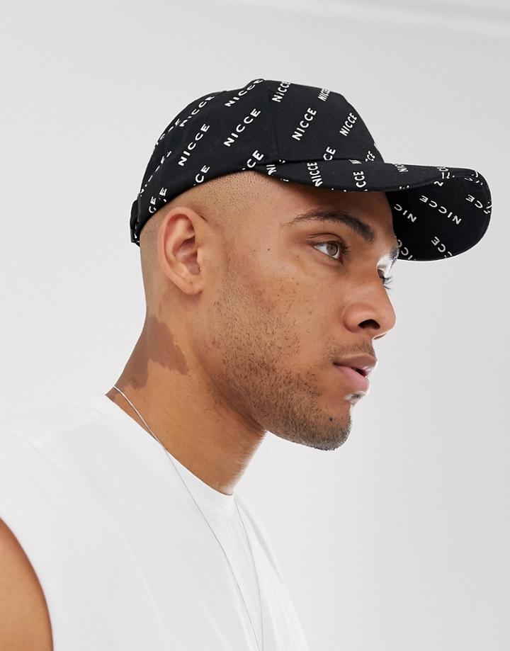 Nicce Baseball Cap In Logo Print - Black