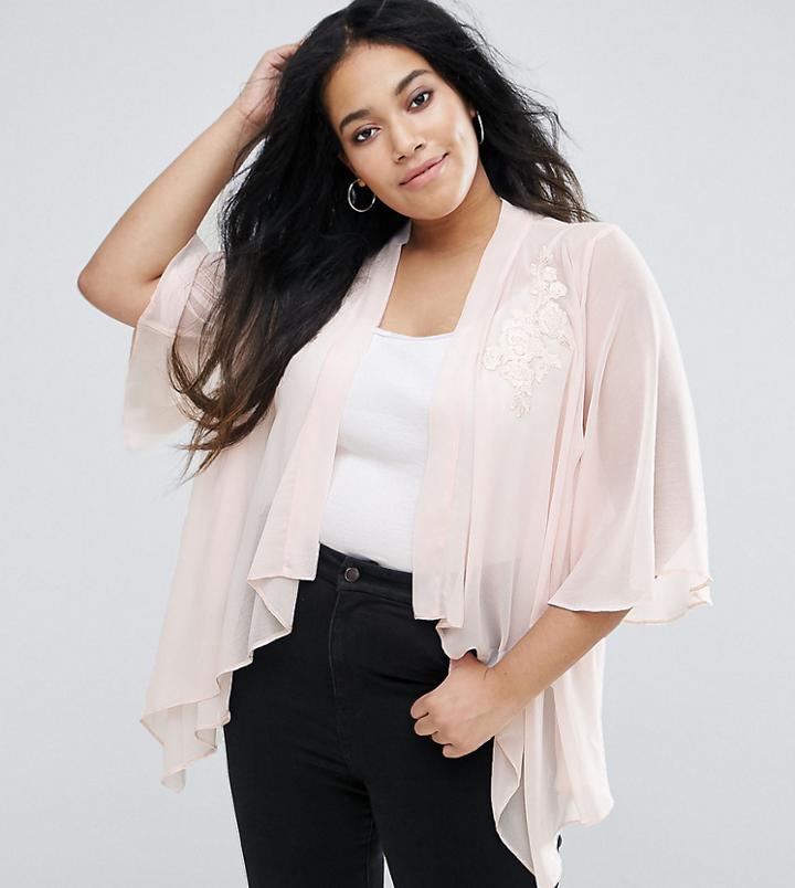 New Look Curve Embellished Waterfall Kimono - Pink