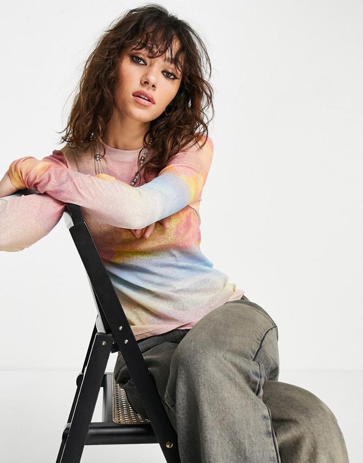 Topshop Sunset Mesh Top In Multi