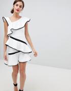 Asos Design Mono Tipped Ruffle Mini Dress - White