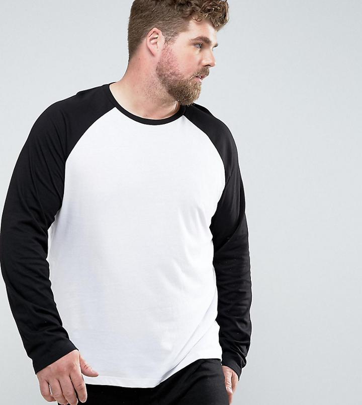 Asos Design Plus Long Sleeve T-shirt With Contrast Raglan - White