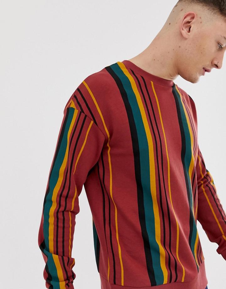 Jack & Jones Stripe Crew Neck Sweat - Red