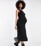 Asos Design Maternity Knitted Racer Midi Dress In Black