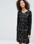 B.young Long Sleeve Contrast Lace Dress - Black