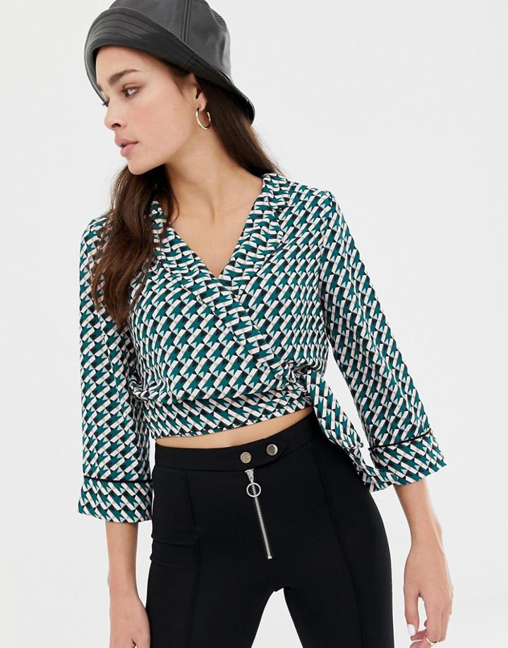 Bershka Geo Print Wrap Top - Multi