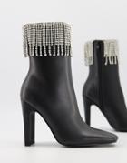 Asos Design Elemental High Heeled Boots With Diamante Trim-black