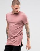 Asos Longline Muscle T-shirt With Side Zips In Pink - Burlwood