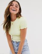 Miss Selfridge Shirred T-shirt In Lemon - Yellow