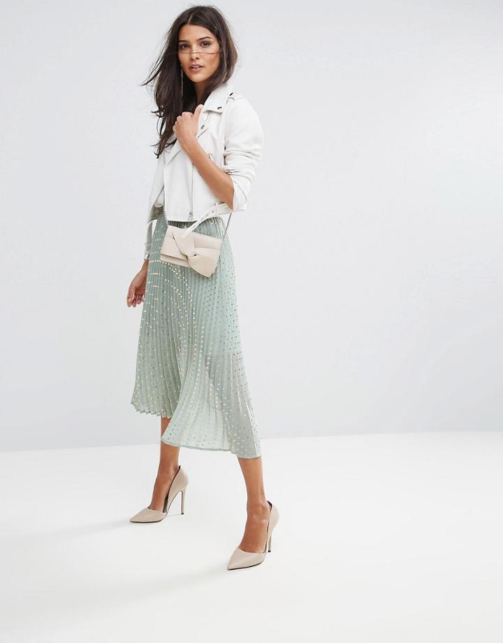 Y.a.s Snowa Gold Polka Pleated Skirt - Green