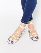 Asos Lake Lace Up Ballet Flats - Gray Floral