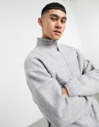 Asos Design Coordinating Oversized Polar Fleece Track Jacket In Gray Heather-grey