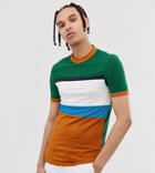 Asos Design Tall Organic Cotton Muscle T-shirt With Stretch And Color Block In Green - Green