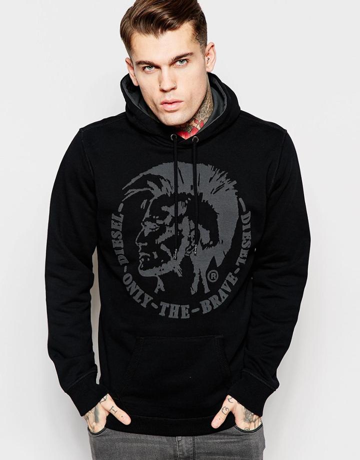 Diesel Hoodie S-agnes-patch Denim Mowhawk In Black - Black