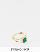 Kingsley Ryan Double Band Ring With Green Stone In Sterling Silver Gold Plate