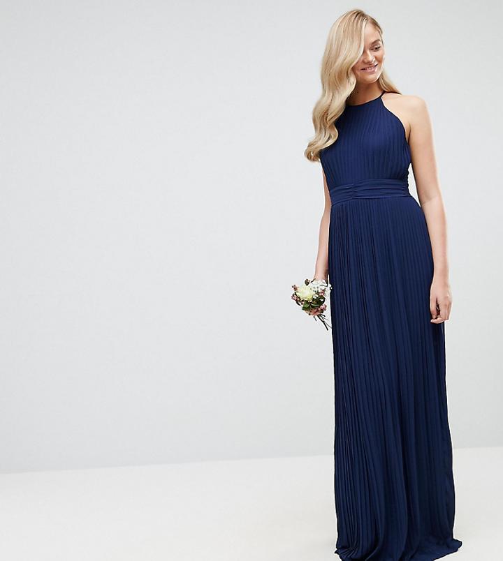 Tfnc Tall Wedding High Neck Pleated Maxi Dress - Navy