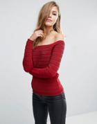 Supertrash Tarles Ribbed Bandeau Off Shoulder Top - Red