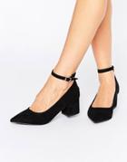 Oasis Pointed Block Heel With Ankle Strap - Black