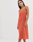 Asos Design Midi Jumper Dress With Large Button Detail - Orange