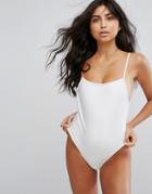 South Beach Straight Neck Low Back Strappy Swimsuit - White