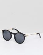 Asos Round Sunglasses In Black With Gold Arms - Black