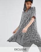 Bones Longline Hooded Sweater With Short Sleeves In Drapey Marl - Slate Gray