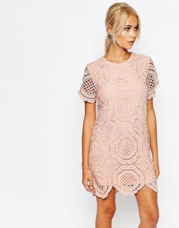 Fashion Union Dress In Crochet - Pink