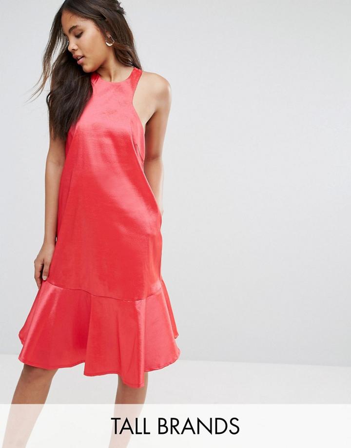 Y.a.s Studio Tall High Neck Midi Dress With Fluted Hem Detail - Pink