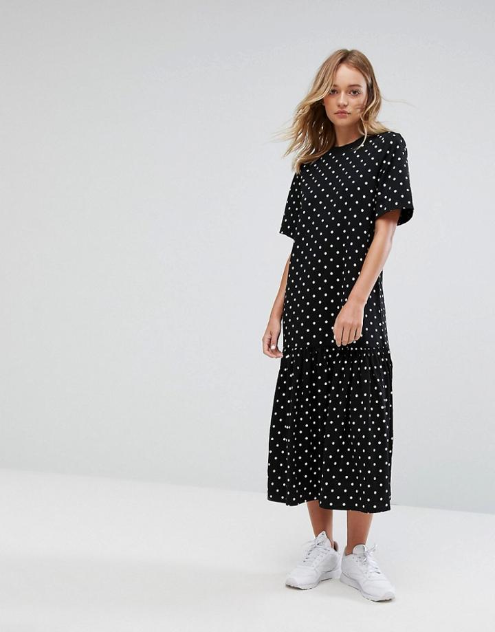 Monki Polka Dot Maxi T-shirt Dress - Black