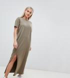 Asos Design Petite Casual Tshirt Maxi Dress With V Back - Green