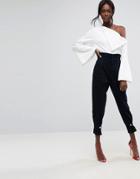 Asos Design High Waisted Denim Pants With Cinch Hem-blue
