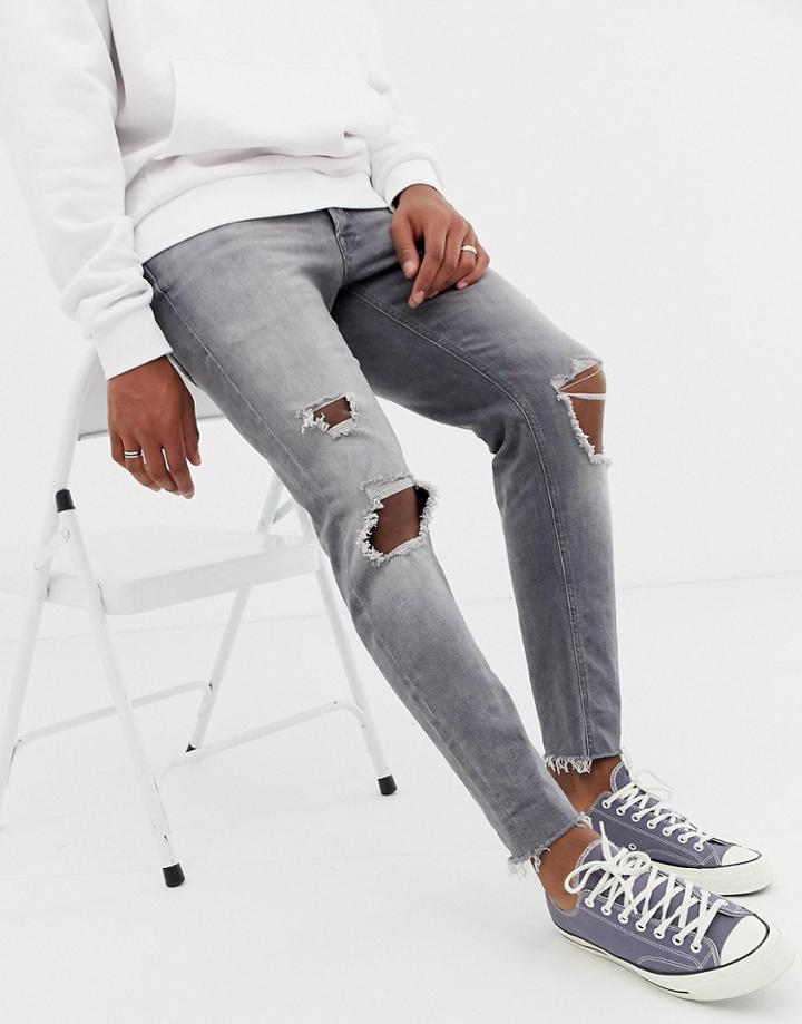 Jack & Jones Slim Fit Raw Hem Jeans - Gray