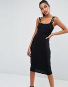Asos Love Shoulder Strap Midi Bodycon Dress - Black