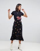 Fabienne Chapot Midi Skirt In Over The Moon Print - Black