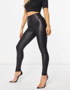 Asos Design Leather Look Legging With Pintuck In Black